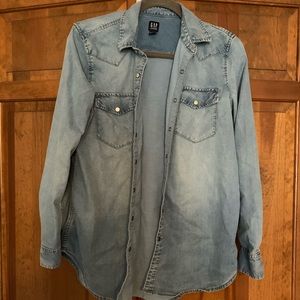 Maternity, denim shirt